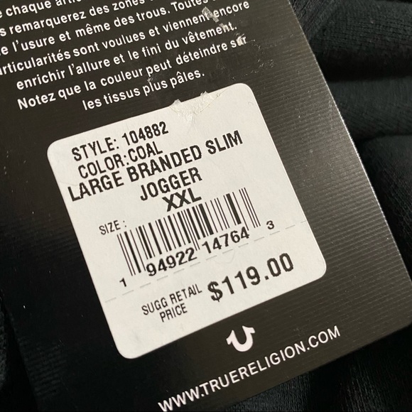 True Religion Large Branded Slim Jogger- Color Coal - Picture 13 of 16
